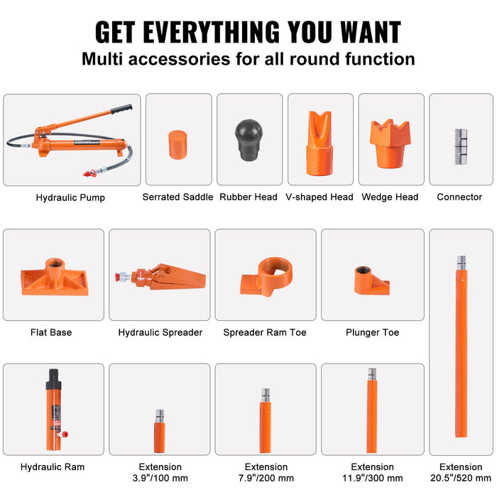 10 Ton Porta Power Kit Portable Hydraulic Jack With 4.6 Ft / 1.4 M Oil Hose Auto Body Frame Repair Kit With Storage Case For Car Repair Truck Farm