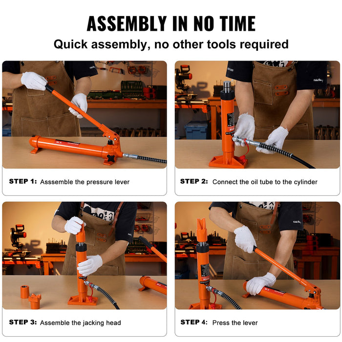 10 Ton Porta Power Kit Portable Hydraulic Jack With 4.6 Ft / 1.4 M Oil Hose Auto Body Frame Repair Kit With Storage Case For Car Repair Truck Farm