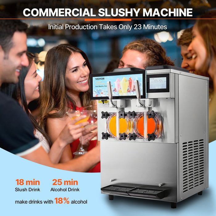 Commercial Slushy Machine 2 X 12L / 3.17 Gal Double Tanks Cool And Freeze Modes Stainless Steel Margarita Smoothie Frozen Drink Maker Slushie Machine For Party Cafes Restaurants Bars Home