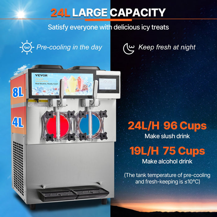 Commercial Slushy Machine 2 X 12L / 3.17 Gal Double Tanks Cool And Freeze Modes Stainless Steel Margarita Smoothie Frozen Drink Maker Slushie Machine For Party Cafes Restaurants Bars Home