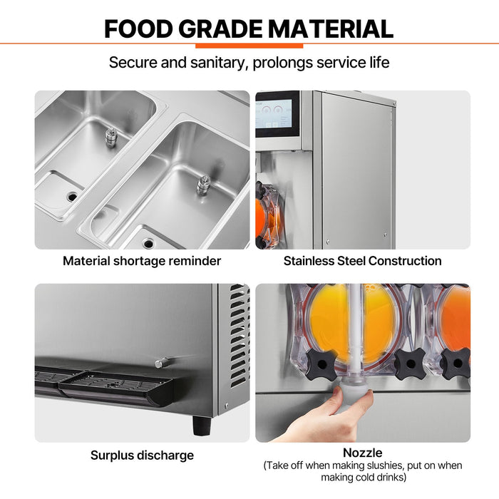 Commercial Slushy Machine 2 X 12L / 3.17 Gal Double Tanks Cool And Freeze Modes Stainless Steel Margarita Smoothie Frozen Drink Maker Slushie Machine For Party Cafes Restaurants Bars Home