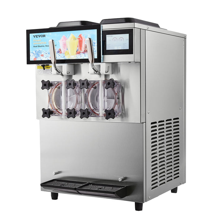 Commercial Slushy Machine 2 X 12L / 3.17 Gal Double Tanks Cool And Freeze Modes Stainless Steel Margarita Smoothie Frozen Drink Maker Slushie Machine For Party Cafes Restaurants Bars Home