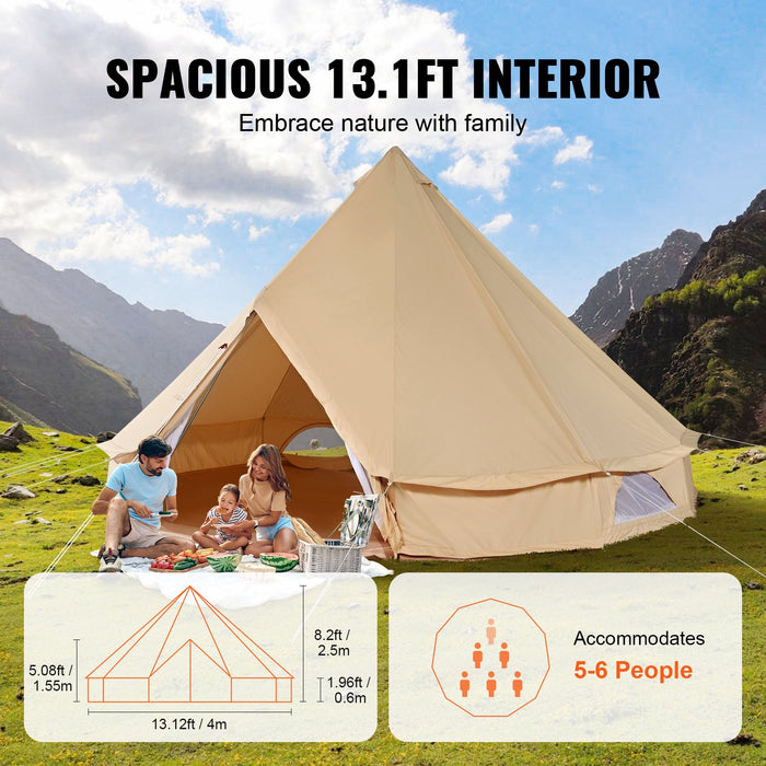 Canvas Bell Tent 4M / 13.12Ft 4-Season Camping Yurt Tent With Stove Jack