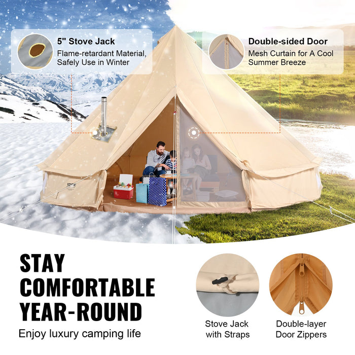 Canvas Bell Tent 5M / 16.4Ft 4-Season Camping Yurt Tent With Stove Jack