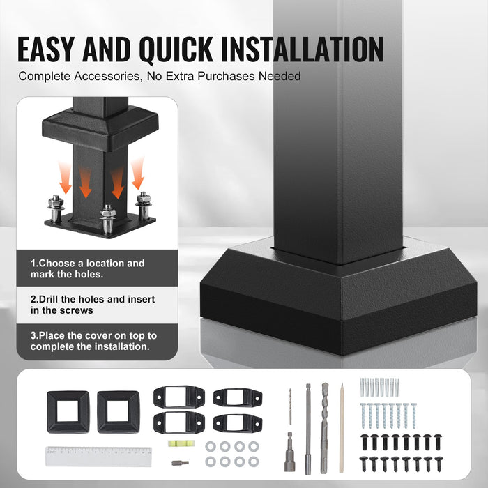 2 Pcs 2-3 Handrails For Outdoor For Seniors Porch Deck Black Square Tube