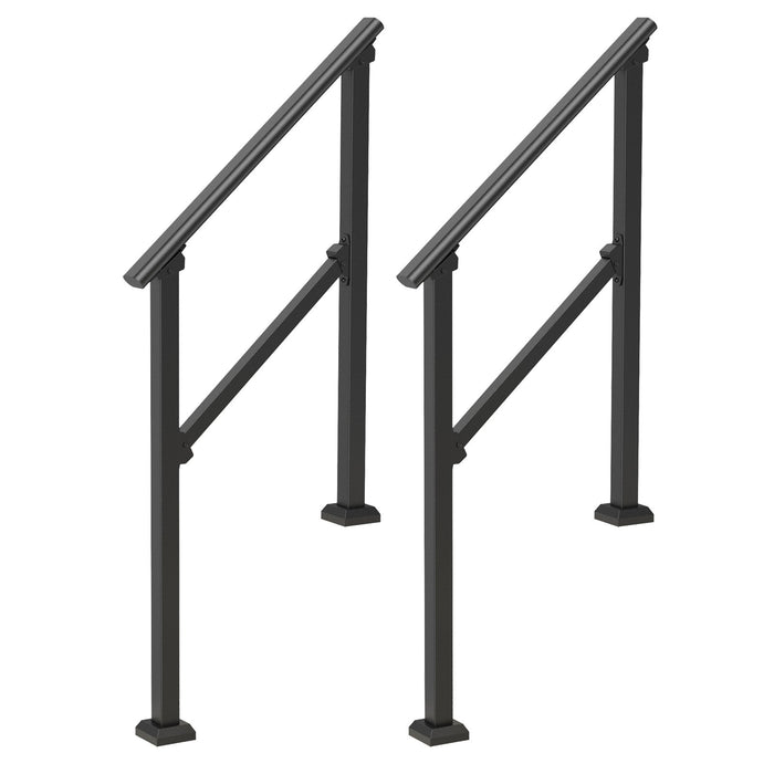 2 Pcs 2-3 Handrails For Outdoor For Seniors Porch Deck Black Square Tube