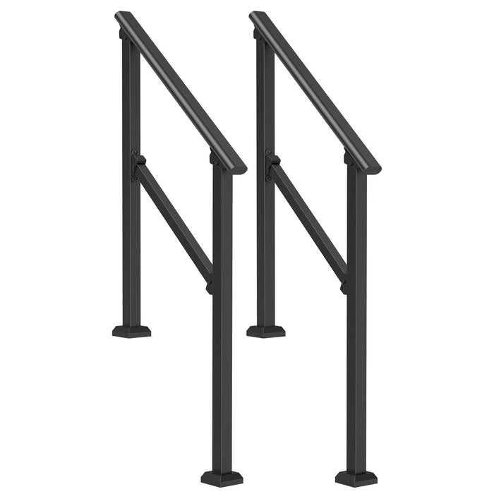 2 Pcs 2-3 Handrails For Outdoor For Seniors Porch Deck Black Square Tube