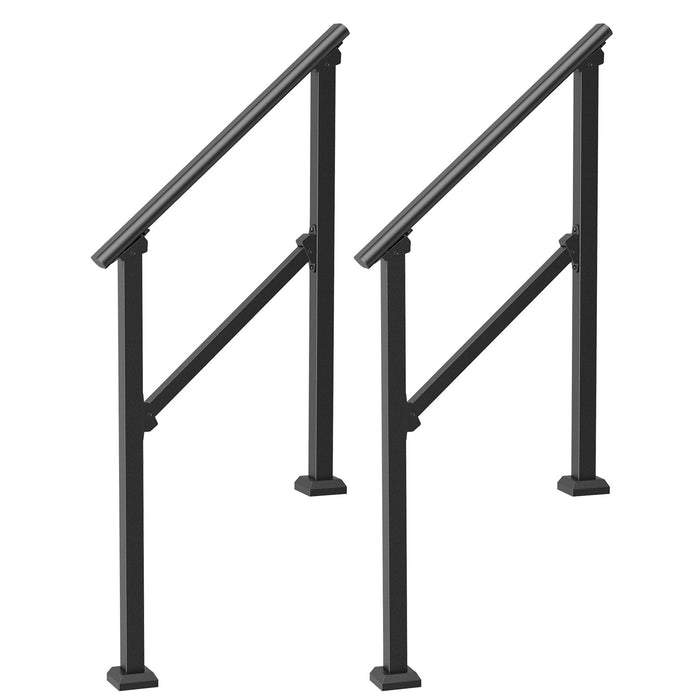 2 Pcs 2-3 Handrails For Outdoor For Seniors Porch Deck Black Square Tube