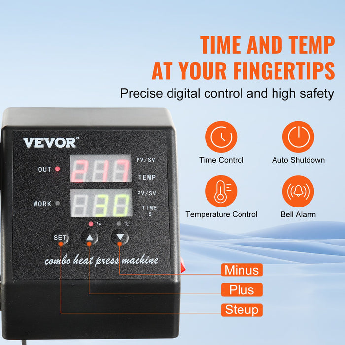 1400W Heat Press Machine 8 In 1 Sublimation Steel Frame Heat Presses With Temperature And Time Control (12X15Inch 8In1)