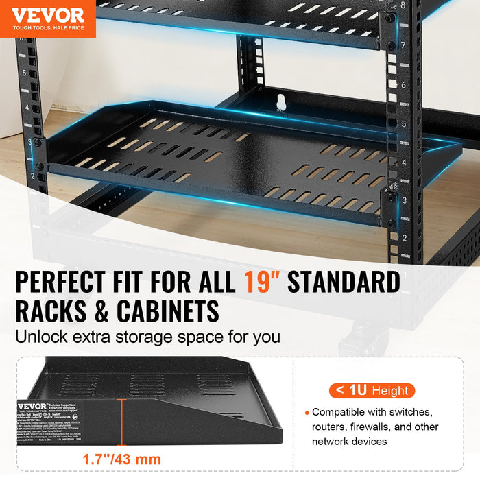 2Pcs 1U Server Rack Shelf 254Mm Depth 22.68Kg Max Load Capacity Vented Cantilever Or Wall Mount Rack Mount Shelf With Tray Good Air Circulation For 482.6Mm Network Cabinet Or Equipment Rack