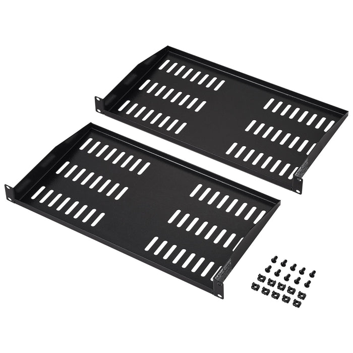 2Pcs 1U Server Rack Shelf 254Mm Depth 22.68Kg Max Load Capacity Vented Cantilever Or Wall Mount Rack Mount Shelf With Tray Good Air Circulation For 482.6Mm Network Cabinet Or Equipment Rack