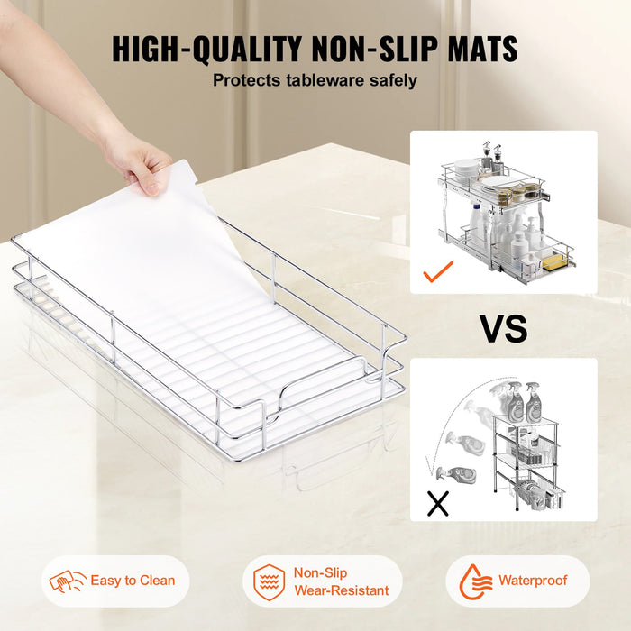 12"Wx21"Dx15"H Pull Out Cabinet Organizer Heavy Duty Slide Out Pantry Shelves Steel Roll Out Drawers Sliding Drawer Storage For Home Under Sink 13.5"Wx22"Dx18"H Install Size For Cabinet