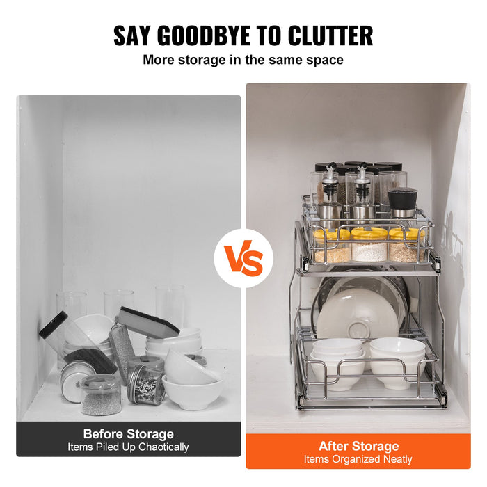 12"Wx21"Dx15"H Pull Out Cabinet Organizer Heavy Duty Slide Out Pantry Shelves Steel Roll Out Drawers Sliding Drawer Storage For Home Under Sink 13.5"Wx22"Dx18"H Install Size For Cabinet