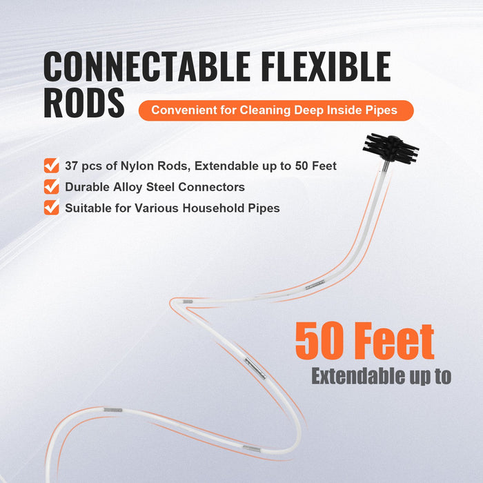 15.24M Dryer Vent Cleaner Kit 37 Pieces Duct Cleaning Brush Reinforced Nylon Dryer Vent Brush Dryer Cleaning Tools Lint Remover With Flexible Lint Trap Brush Clamp Connectors