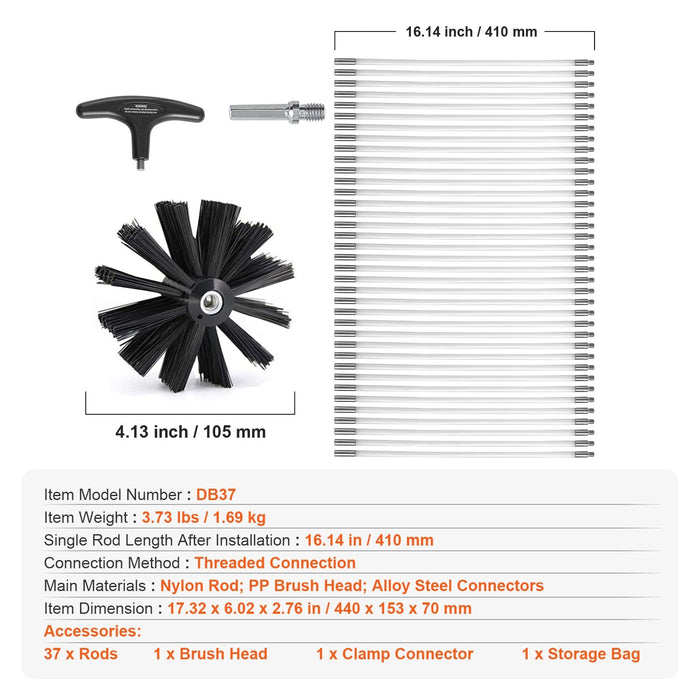 15.24M Dryer Vent Cleaner Kit 37 Pieces Duct Cleaning Brush Reinforced Nylon Dryer Vent Brush Dryer Cleaning Tools Lint Remover With Flexible Lint Trap Brush Clamp Connectors