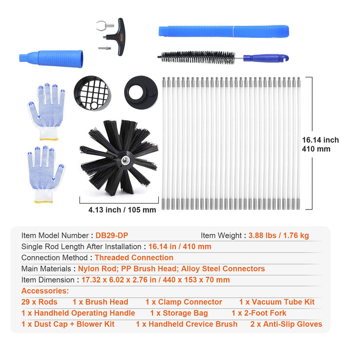 12.2M Dryer Vent Cleaner Kit 29 Pieces Duct Cleaning Brush Reinforced Nylon Dryer Vent Brush With Complete Accessories Dryer Cleaning Kit With Flexible Lint Trap Brush Clamp Connectors