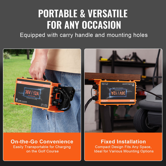 12 Amp Golf Cart Smart Battery Charger For Ezgo D-Style Ip67 Etl