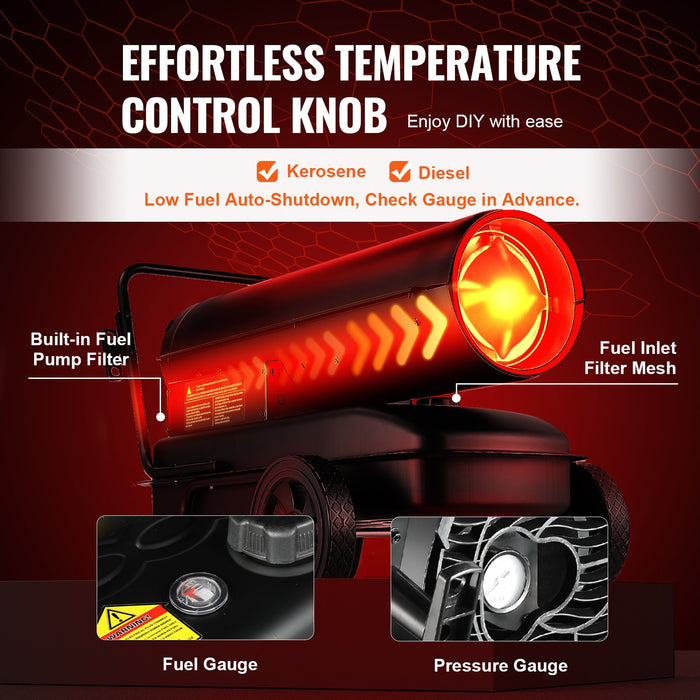 100000Btu Kerosene / Diesel Forced Air Torpedo Space Heater With Thermostat