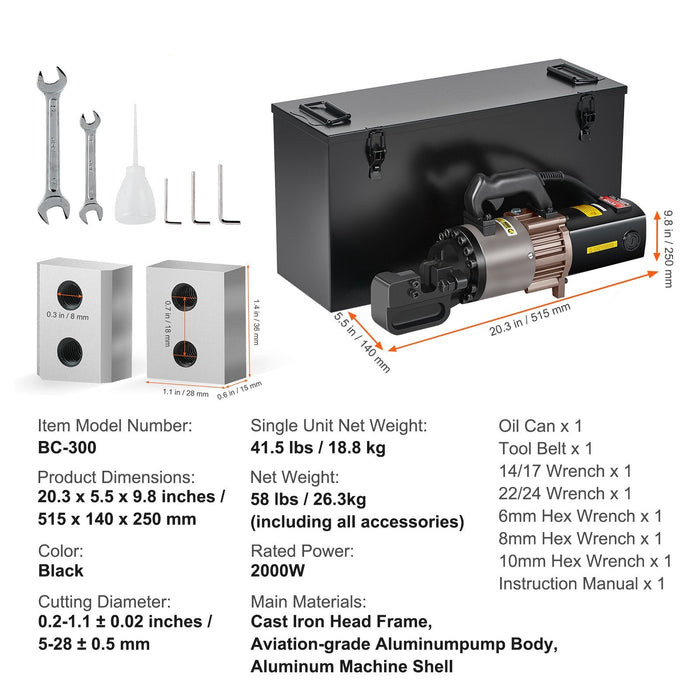 2000W Electric Hydraulic Rebar Cutter Cutting Up To 1.1 Inch 5-28Mm