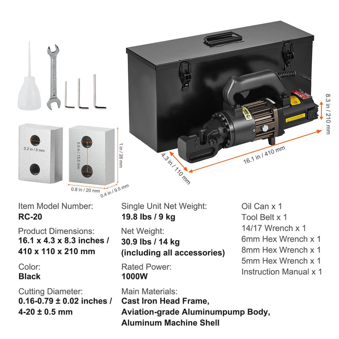 1000W Electric Hydraulic Rebar Cutter Cutting Up To 3 / 4 Inch #6 4-20Mm
