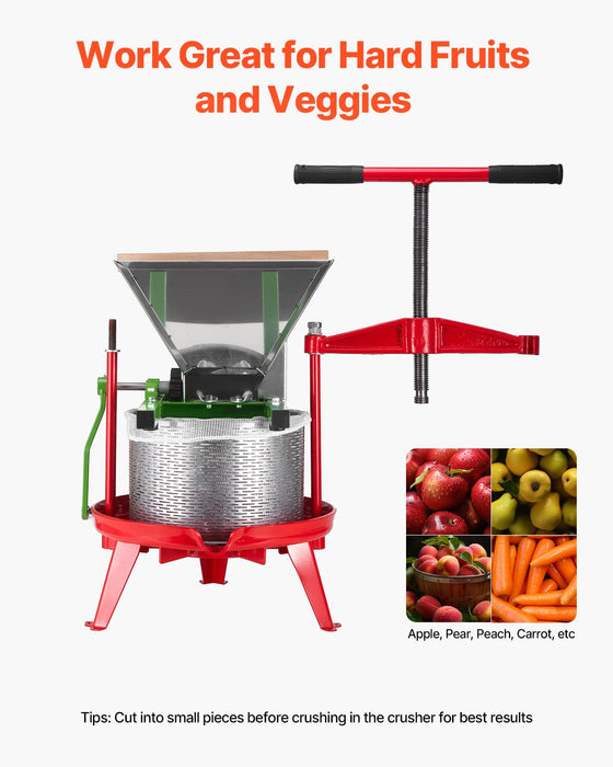 1.8 Gal / 7L Fruit And Apple Crusher Large Manual Grinder Stainless Steel Fruit Scratter Pulper For Wine Cider Apple Grape Pressing With Roller Handle For Kitchen Home Green