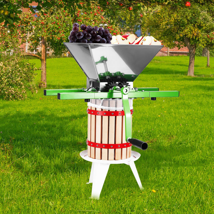 1.8 Gal / 7L Fruit And Apple Crusher Large Manual Grinder Stainless Steel Fruit Scratter Pulper For Wine Cider Apple Grape Pressing With Roller Handle For Kitchen Home Green
