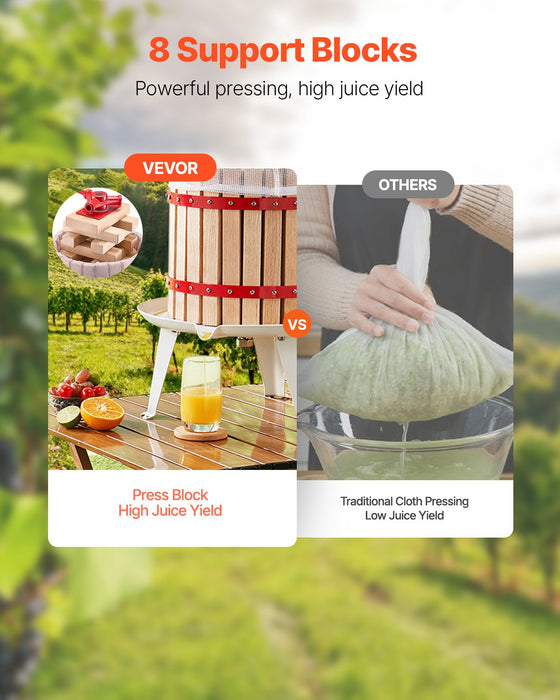 1.6 Gal / 6L Fruit Wine Press Solid Wood Basket With 8 Blocks Heavy Duty Manual Juice Maker Cider Apple Grape Tincture Honey Olive Oil Making Press With Handle For Kitchen Home