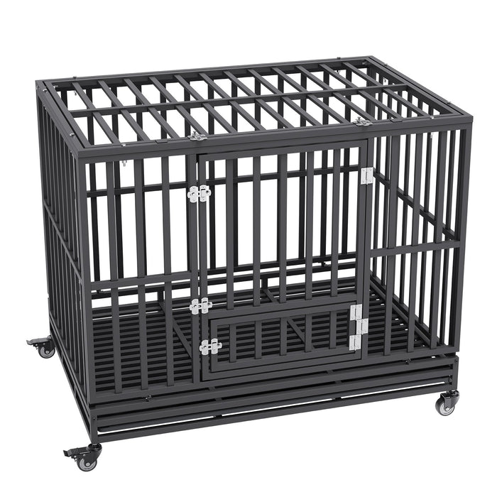 47 Inch Heavy Duty Dog Crate Indestructible Dog Crate 3-Door Heavy Duty Dog Kennel For Medium To Large Dogs With Lockable Wheels And Removable Tray High Anxiety Dog Crate For Indoor & Outdoor