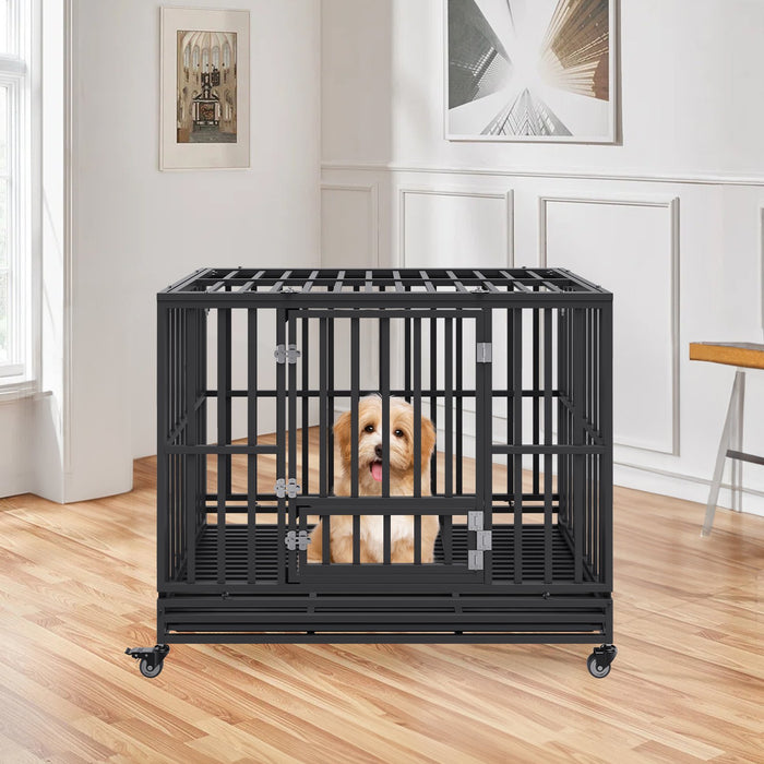 47 Inch Heavy Duty Dog Crate Indestructible Dog Crate 3-Door Heavy Duty Dog Kennel For Medium To Large Dogs With Lockable Wheels And Removable Tray High Anxiety Dog Crate For Indoor & Outdoor