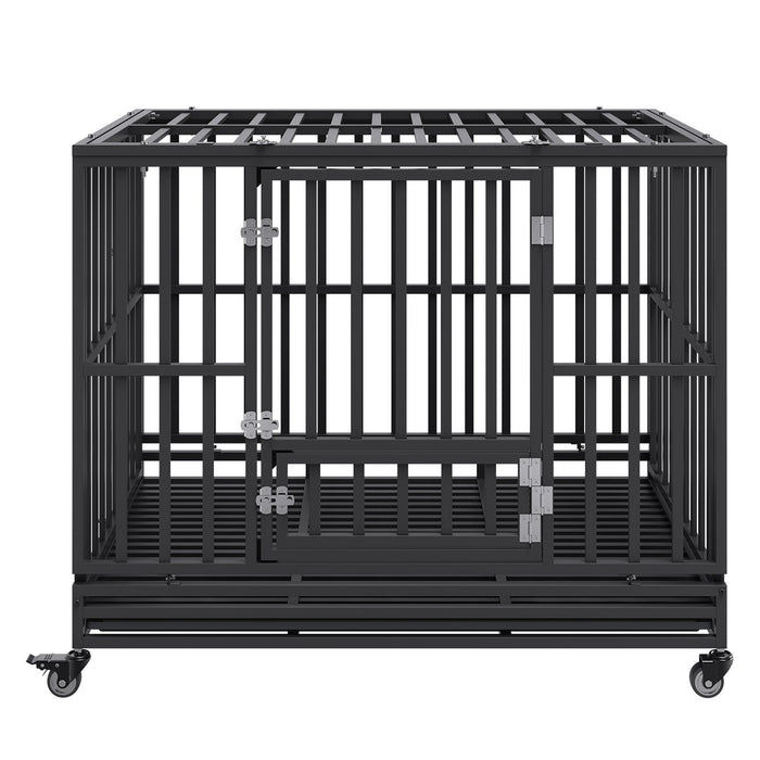47 Inch Heavy Duty Dog Crate Indestructible Dog Crate 3-Door Heavy Duty Dog Kennel For Medium To Large Dogs With Lockable Wheels And Removable Tray High Anxiety Dog Crate For Indoor & Outdoor