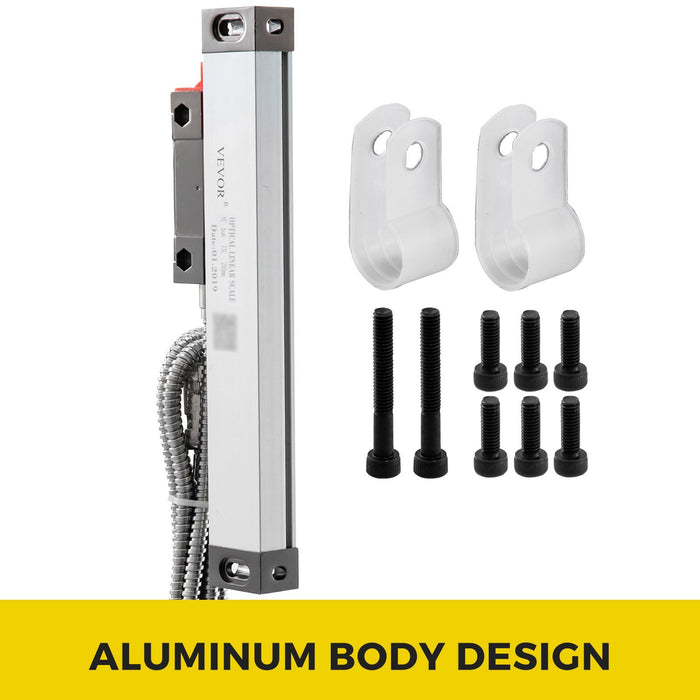 1 Axis Lathe Linear Scale 200Mm With Accuracy 0.0002" Optical Length Precision Linear Scale Aluminum Body For Mill Milling Lathe Machine With Accessories (200Mm(8"))