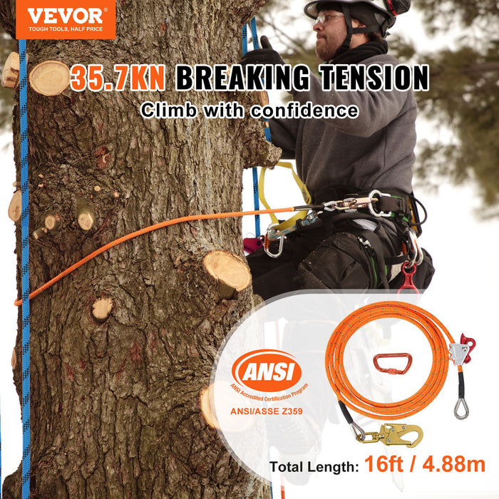 12.7Mm Steel Core Flipline 16Ft 4.8M Arborist Flipline For Tree Climbing With Alloy Steel Snap Hook & Aluminum Alloy Carabiner 30Kn Breaking Tension For Fall Protection Tree Climber