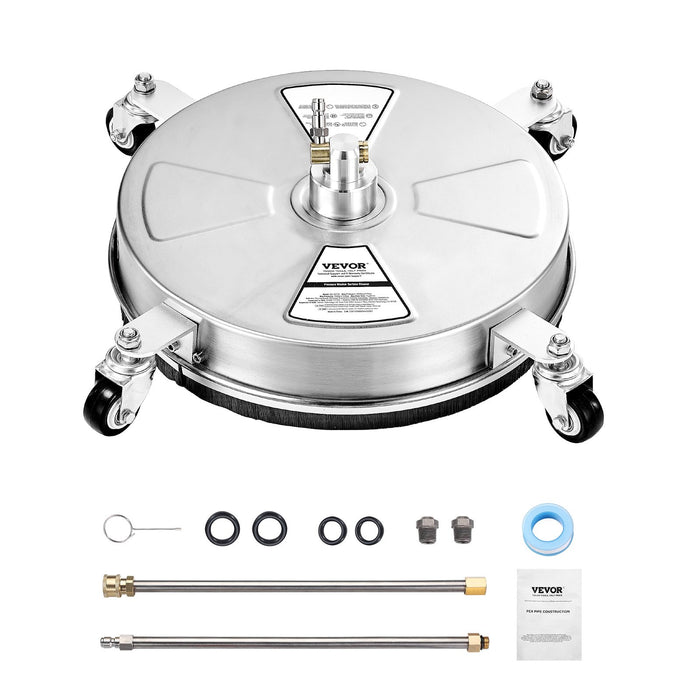 15" Pressure Washer Surface Cleaner 4 Wheels 4000 Max Psi 2 Extended Wands