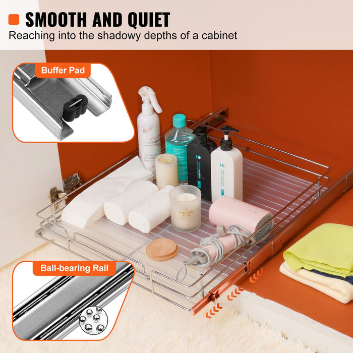 34X53 Cm Pull Out Cabinet Organizer Heavy Duty Slide Out Pantry Shelves Chrome-Plated Steel Roll Out Drawers Sliding Drawer Storage For Home Inside Kitchen Cabinet Bathroom Under Sink