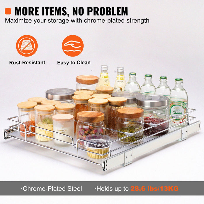 34X53 Cm Pull Out Cabinet Organizer Heavy Duty Slide Out Pantry Shelves Chrome-Plated Steel Roll Out Drawers Sliding Drawer Storage For Home Inside Kitchen Cabinet Bathroom Under Sink