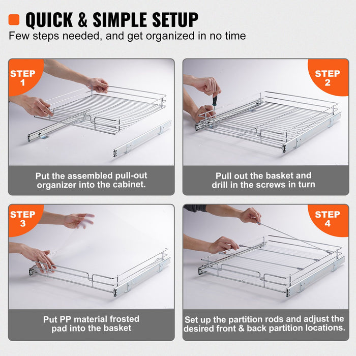 34X53 Cm Pull Out Cabinet Organizer Heavy Duty Slide Out Pantry Shelves Chrome-Plated Steel Roll Out Drawers Sliding Drawer Storage For Home Inside Kitchen Cabinet Bathroom Under Sink
