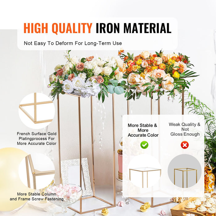 10Pcs 31.5Inch / 80Cm High Wedding Flower Stand With Acrylic Laminate Metal Vase Column Geometric Centerpiece Stands Gold Rectangular Floral Display Rack For Events Reception Party Decoration