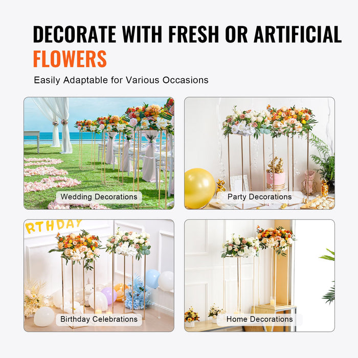 10Pcs 31.5Inch / 80Cm High Wedding Flower Stand With Acrylic Laminate Metal Vase Column Geometric Centerpiece Stands Gold Rectangular Floral Display Rack For Events Reception Party Decoration