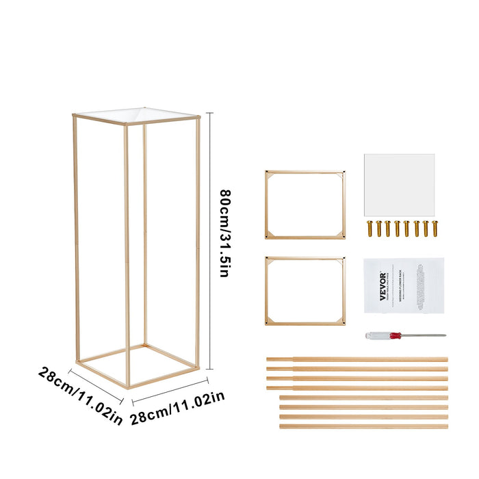 10Pcs 31.5Inch / 80Cm High Wedding Flower Stand With Acrylic Laminate Metal Vase Column Geometric Centerpiece Stands Gold Rectangular Floral Display Rack For Events Reception Party Decoration