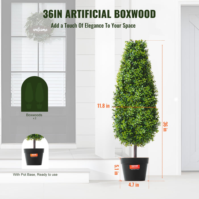 2 Pack 91.4Cm Artificial Boxwood Topiary Tree Faux Plant Uv Decor In / Outdoor