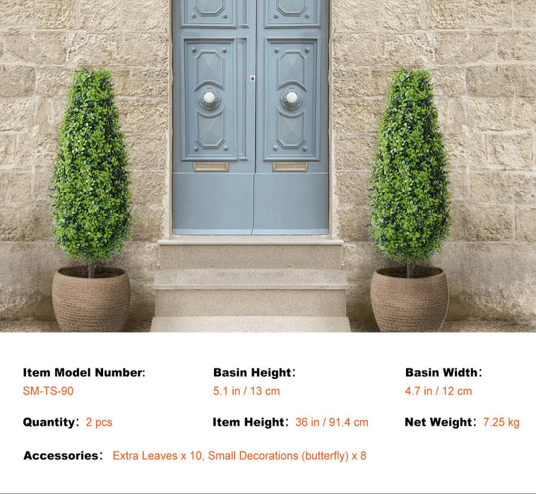 2 Pack 91.4Cm Artificial Boxwood Topiary Tree Faux Plant Uv Decor In / Outdoor