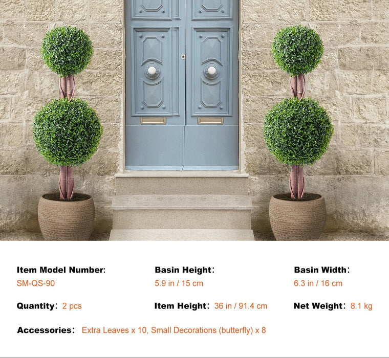 2 Pack 91.4Cm Artificial Boxwood Topiary Tree Faux Plant Uv Decor In / Outdoor