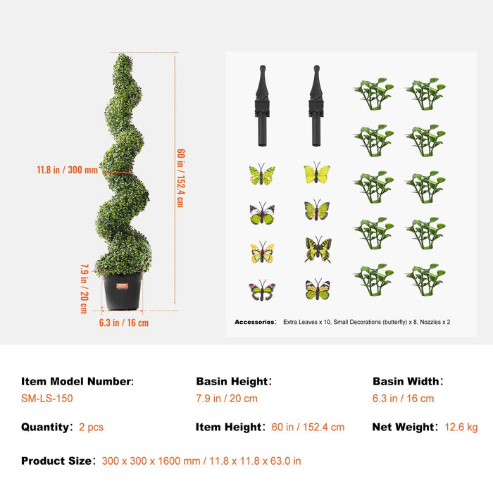 2 Pack 152.4Cm Artificial Boxwood Topiary Tree Faux Plant Uv Decor In / Outdoor
