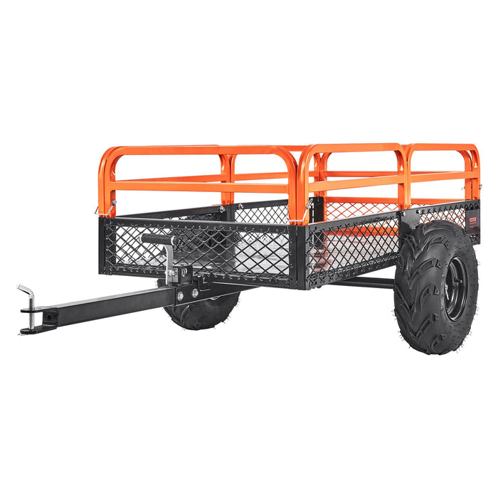 Heavy Duty Steel Atv Dump Trailer 1500-Pound Load Capacity 15 Cubic Feet Tow Behind Dump Cart Garden Trailer With Removable Sides And 2 Tires For Mowers Tractors Atv Utv