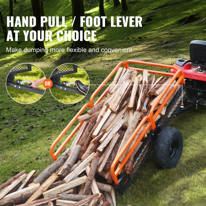 Heavy Duty Steel Atv Dump Trailer 1500-Pound Load Capacity 15 Cubic Feet Tow Behind Dump Cart Garden Trailer With Removable Sides And 2 Tires For Mowers Tractors Atv Utv