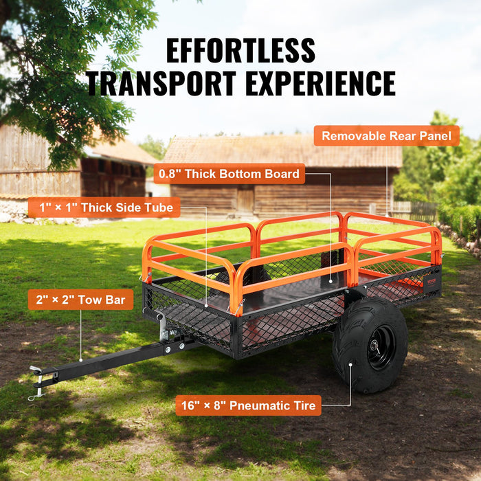 Heavy Duty Steel Atv Dump Trailer 1500-Pound Load Capacity 15 Cubic Feet Tow Behind Dump Cart Garden Trailer With Removable Sides And 2 Tires For Mowers Tractors Atv Utv