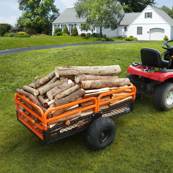 Heavy Duty Steel Atv Dump Trailer 1500-Pound Load Capacity 15 Cubic Feet Tow Behind Dump Cart Garden Trailer With Removable Sides And 2 Tires For Mowers Tractors Atv Utv