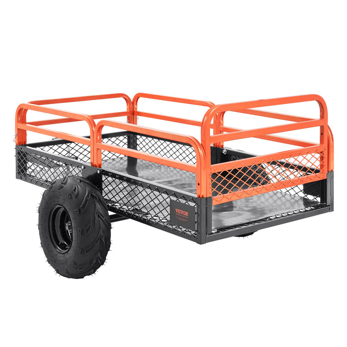 Heavy Duty Steel Atv Dump Trailer 1500-Pound Load Capacity 15 Cubic Feet Tow Behind Dump Cart Garden Trailer With Removable Sides And 2 Tires For Mowers Tractors Atv Utv