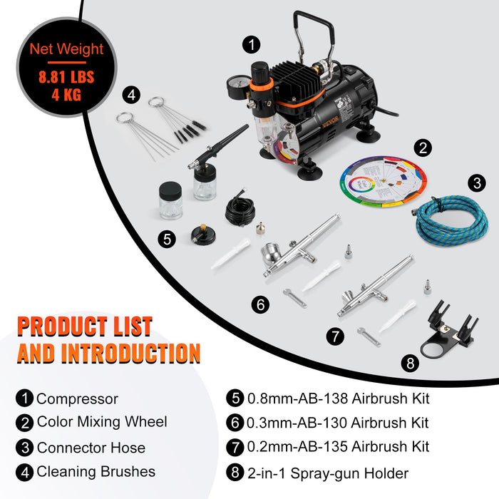 Airbrush Kit Dual-Action Airbrush Compressor Art Nail Tattoo Makeup Model