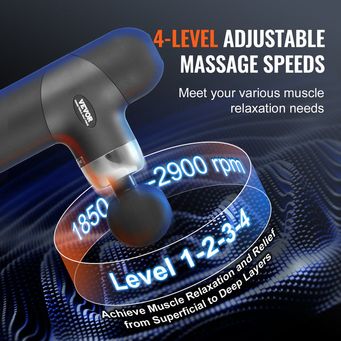 Massage Gun Deep Tissue Percussion Muscle Massager For Athletes - With 4 Speed Levels & 4 Massage Heads 7.4V 2500Mah Batteries Handheld Mini Massage Gun For Pain Relief Muscle Relaxation